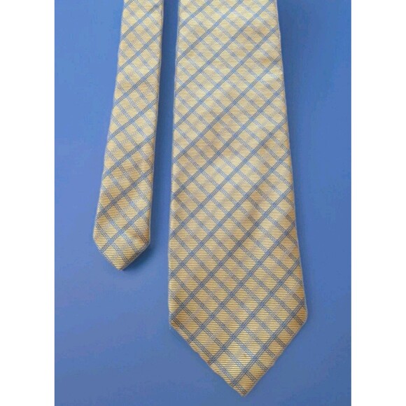 NEW BROOKS BROTHERS Makers Silk Neck Tie Yellow & Blue Cross Hatch 59x3.5" NWT - Picture 6 of 8